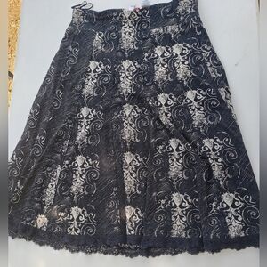 Elegant Black, Dark Grey And Tan Patterned Skirt